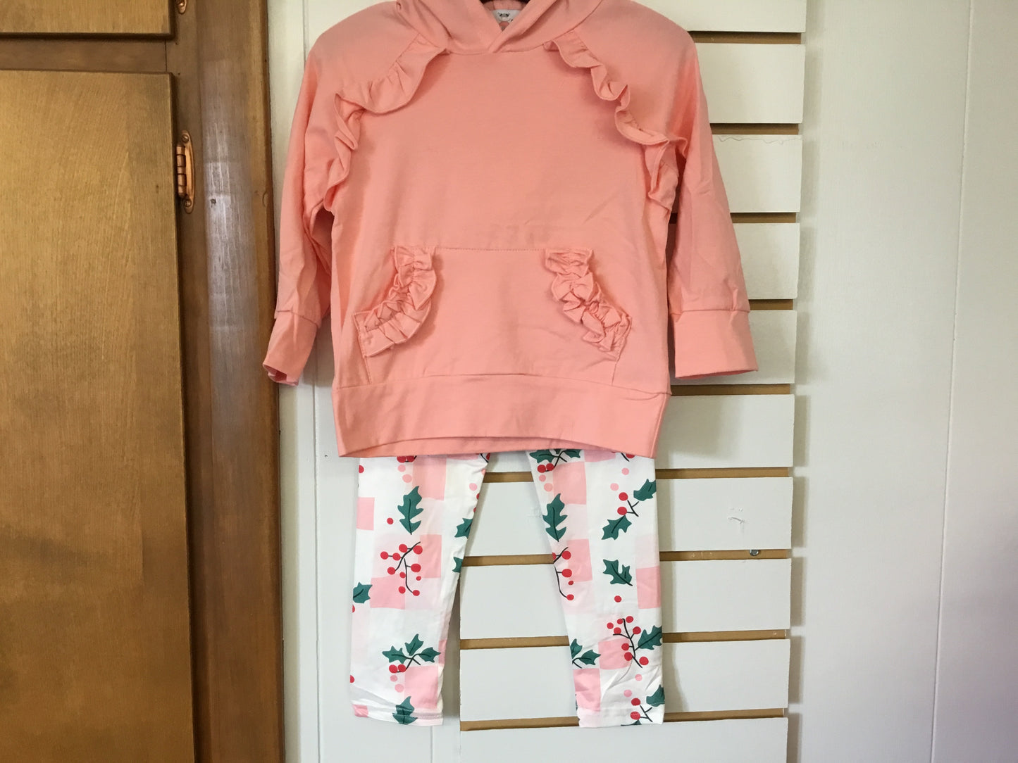 Blush Ruffle Hoodie & Holly Check Pant Set