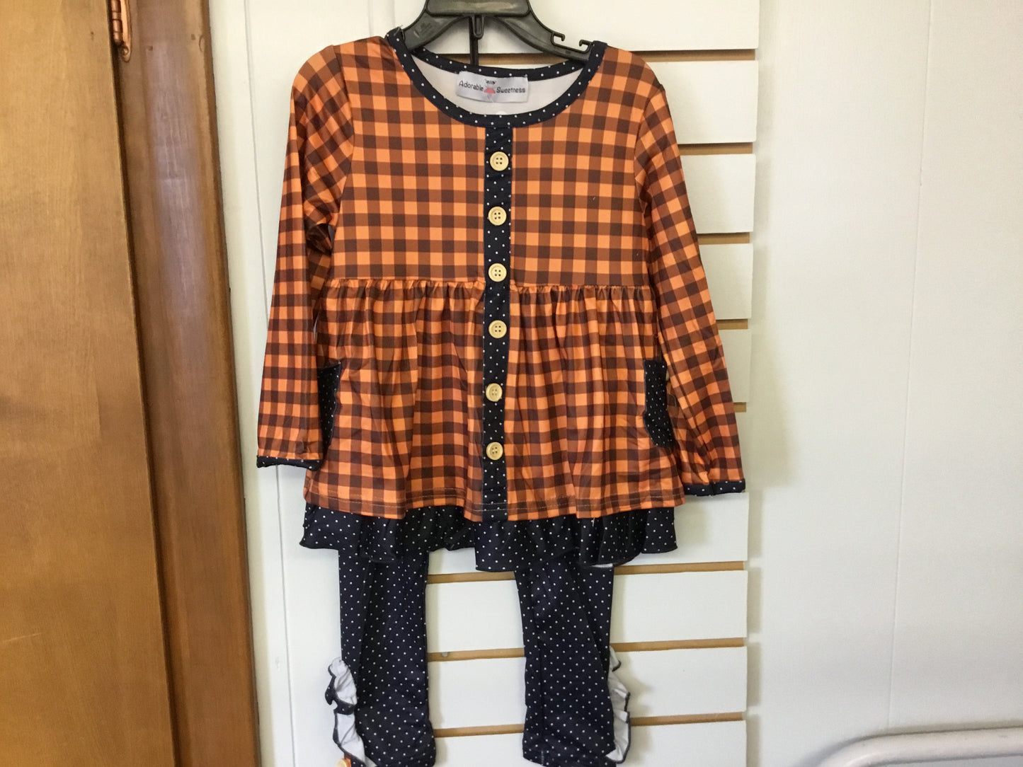 Navy & Rust Gingham Check Button Pocket Pant Set