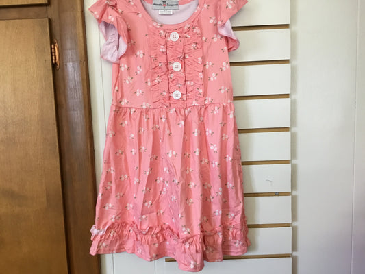 Dainty Coral Floral Ruffle Button Dress