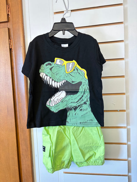 Black Dinosaur Shirt with Green Cargo Shorts