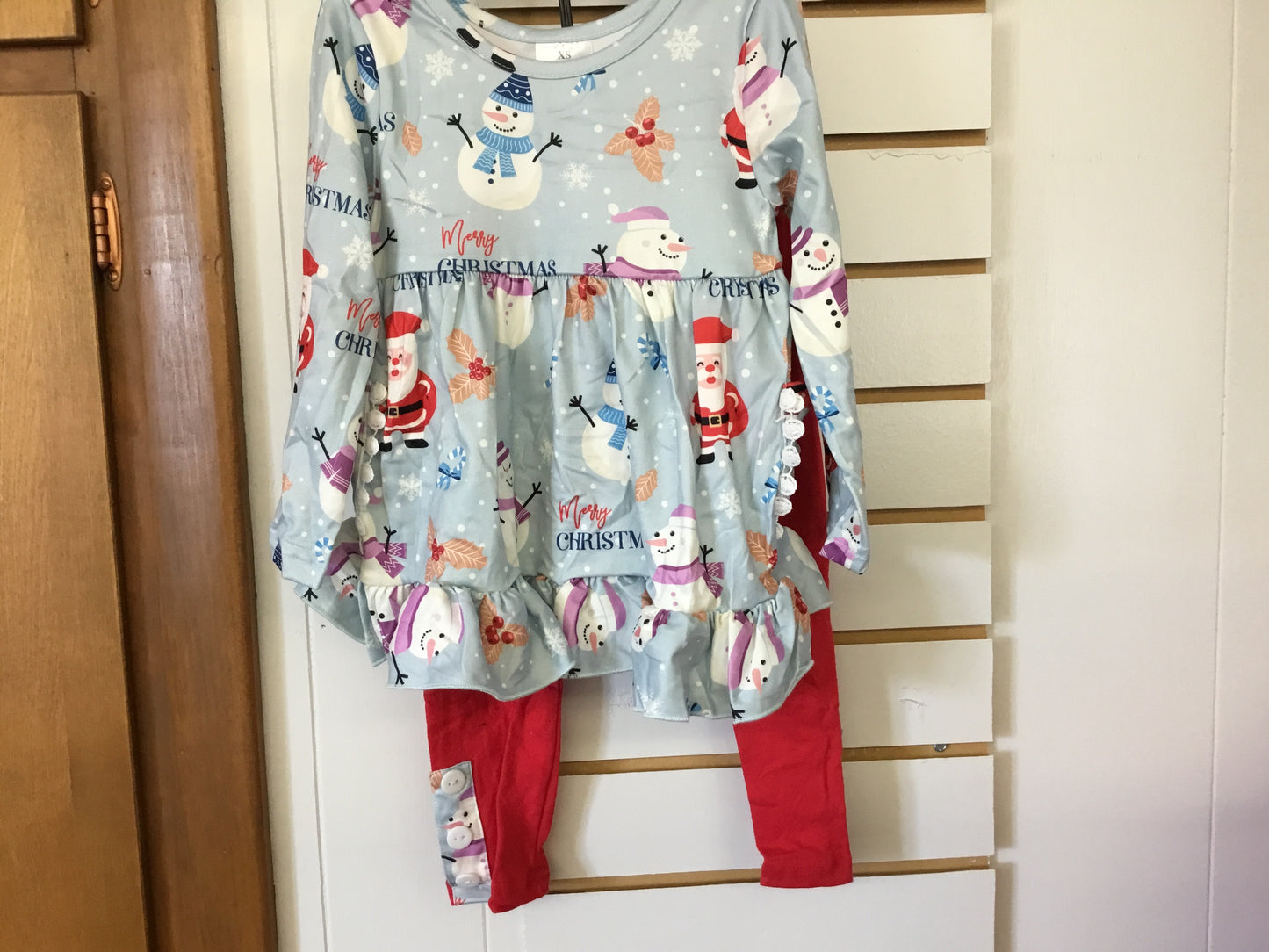 Merry Christmas & Snowman Top and Red Pant Set