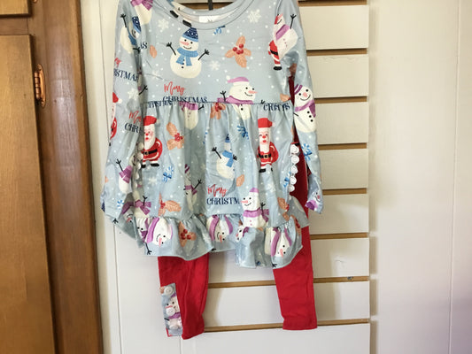 Merry Christmas & Snowman Top and Red Pant Set