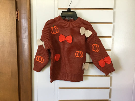 Brown Pumpkin & Bow Knit Pullover Knit Sweater
