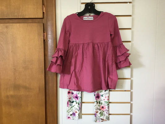 Plum Floral 3 Ruffles Shirt & Legging Set