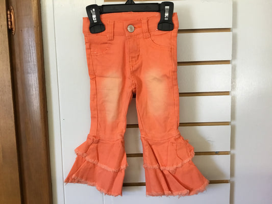 Orange Frayed Bell Bottom Jeans