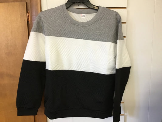 Gray, white and black sweatshirt